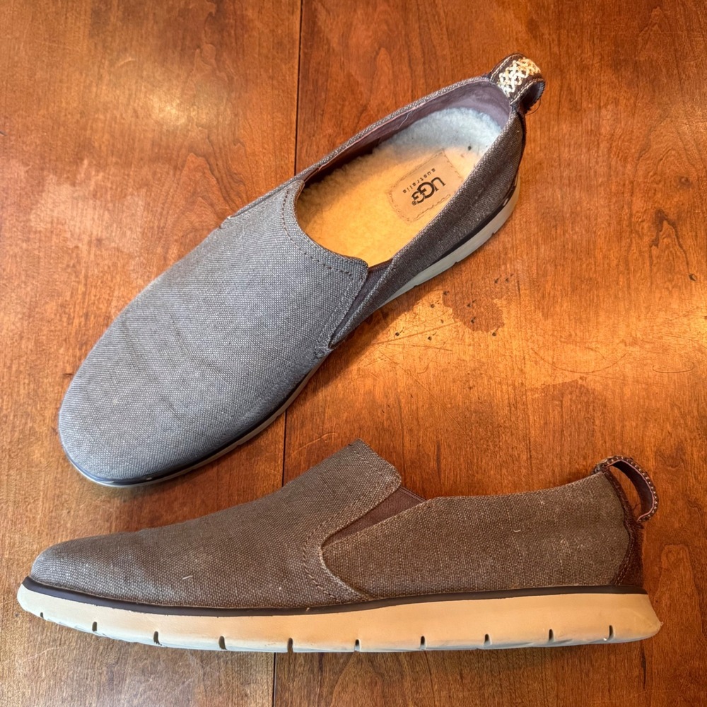 UGG Slip On Mens 14 Gray Freamon Canvas Loafers Wool Lined 1006691 Sneaker Shoes